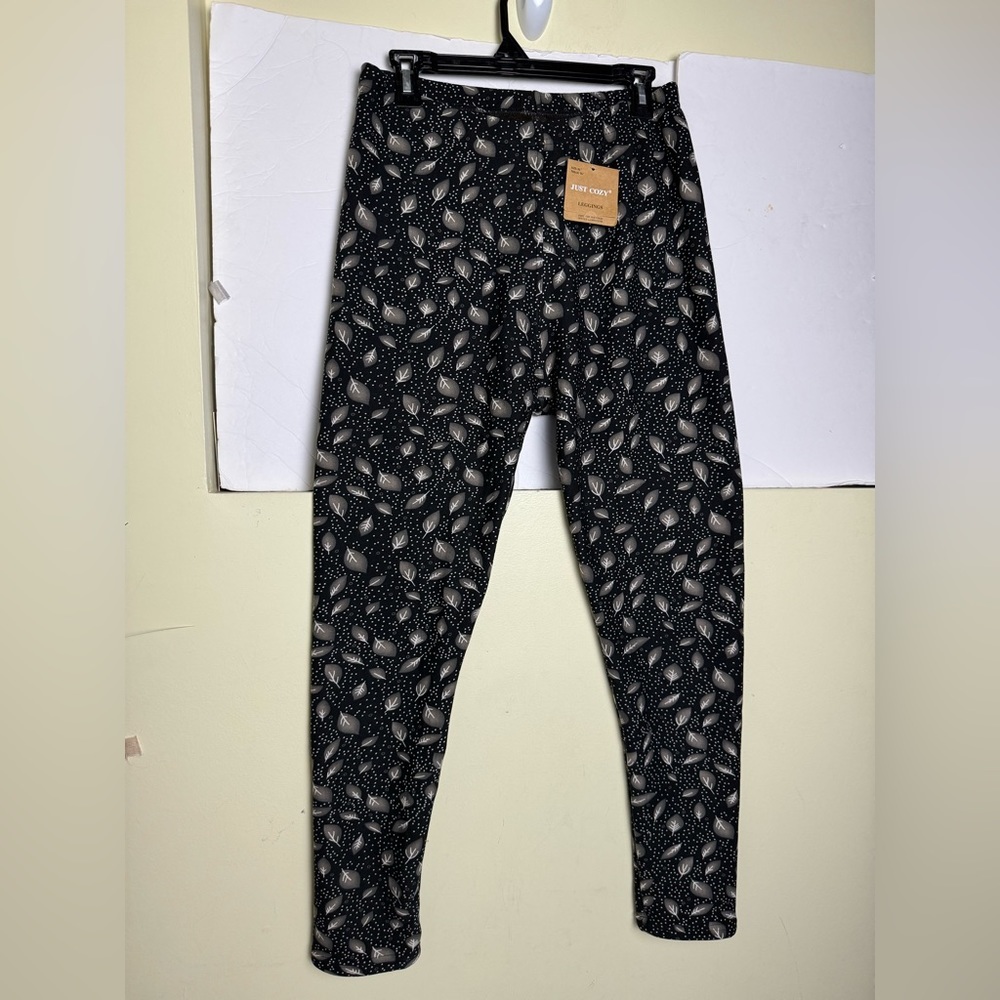 Just Cozy NEW Faux Fur Lined Stretch Soft Leggings Pants Warm Leaves Dot Graphic